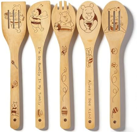 Winie Wooden Spoons for Cooking Set of 5, Pook Baking Kitchen