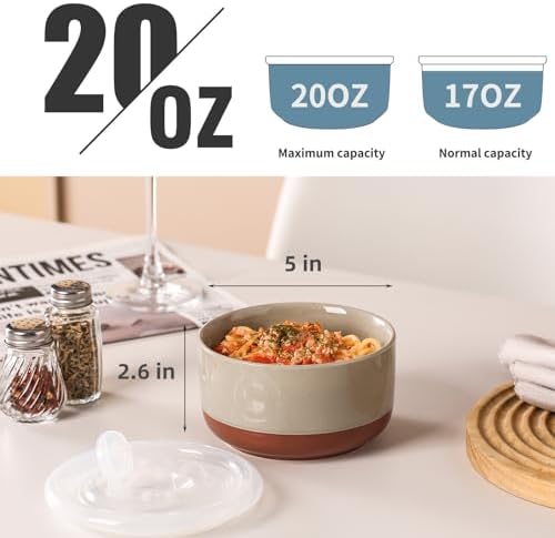 Ceramic Bowl with Lid, Microwave Safe, Set of 4