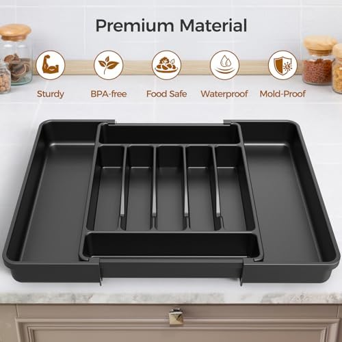 ukeetap Extra Large Expandable Silverware Organizer, Flatware Tray