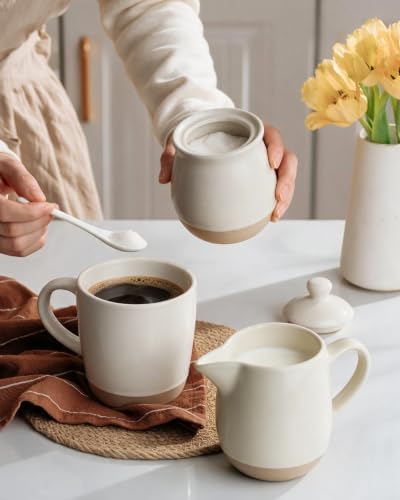 famiware 10oz Sugar Bowl & 13oz Creamer Set, Coffee Serving Set, Matte