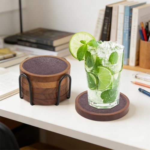 Wood Coaster for Drinks, 4.13 Inch, Set of 5, Absorbent and Insulation