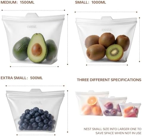 12 Pack Reusable Silicone Bags - 100% Food Grade, Small, Medium, Large
