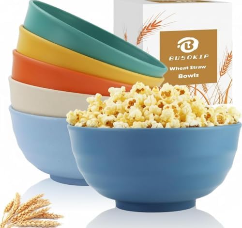 Large Salad Bowls Set of 6, Wheat Straw Bowls 60oz (Multi)