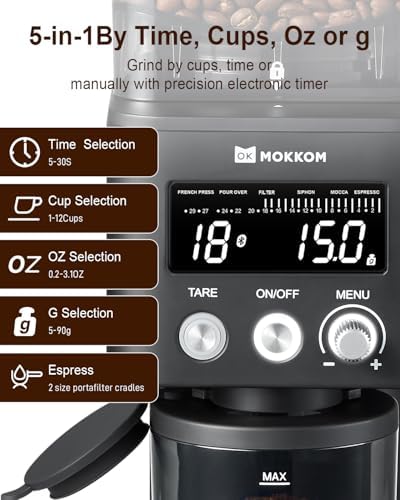 MOKKOM Conical Burr Coffee Grinder with Scale