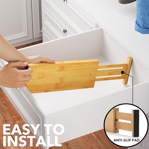 SpaceAid Bamboo 4 Pack Dresser Drawer Dividers, 4.65“ High Adjustable