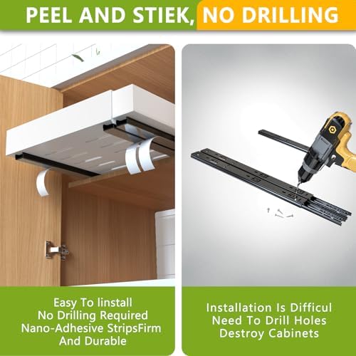 2 Pack Pull Out Cabinet Organizer 21" Deep Expandable Slide Out Drawer Organizers,No Drill Pull Out Drawers Adhesive with Nano Compatible Framed Cabinets Shelves For Kitchen Pantry Adjustable Width