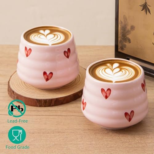 Ceramic Tea Cup Set, 5OZ Espresso Cups, Pink Love, Set of 4