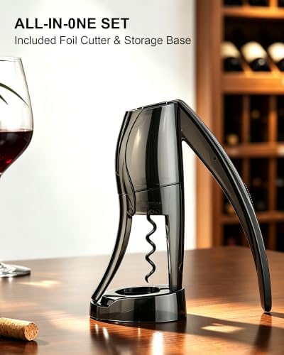 Compact Vertical Corkscrew Wine Bottle Opener, Glossy Black