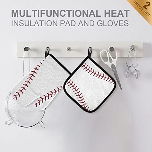 Oven Mitts Quilted Cotton Lining Baseball Softball Potholders BBQ
