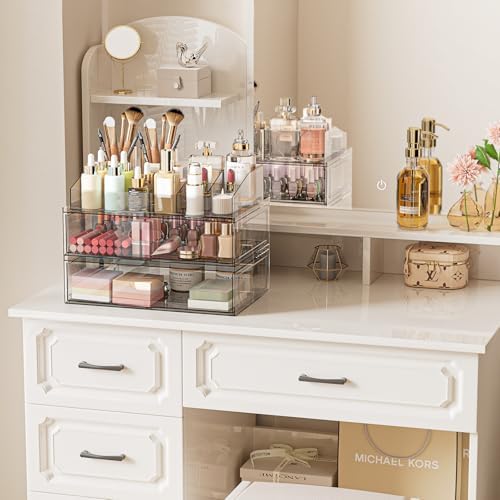 Clear Stackable Makeup Organizer with Drawer, 12''W Acrylic Storage