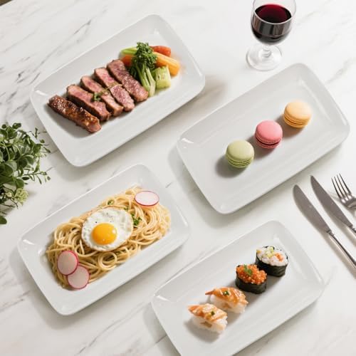 Foraineam 8 Pieces Rectangular Plates 8 Inch Porcelain Platters