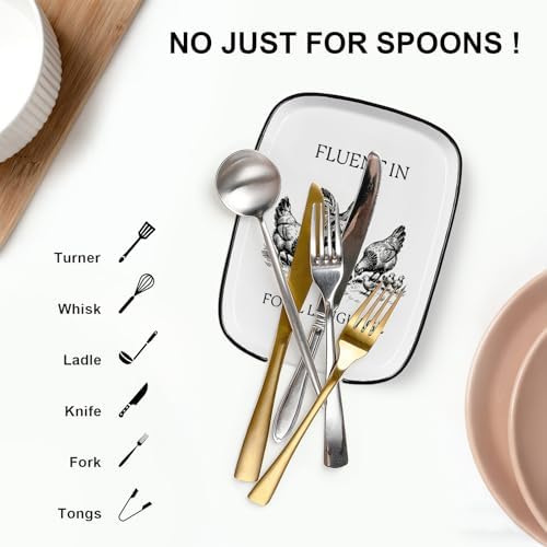 Funny Rooster Spoon Rest for Kitchen Counter - Ceramic Fowl Language