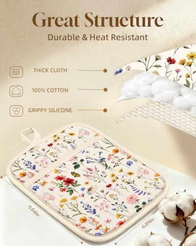Slohif Cotton Pot Holders with Textured Silicone Grip, Mushroom