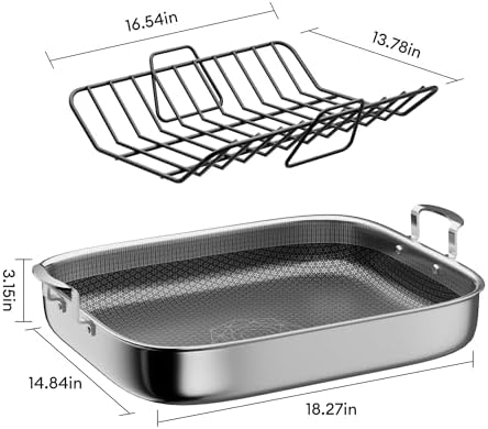 COOKER KING Hybrid Stainless Steel Nonstick Roasting Pan with Rack, 18x15"