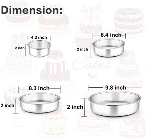 TeamFar Cake Pan, Stainless Steel Round Baking Pans Set for Layer Cake