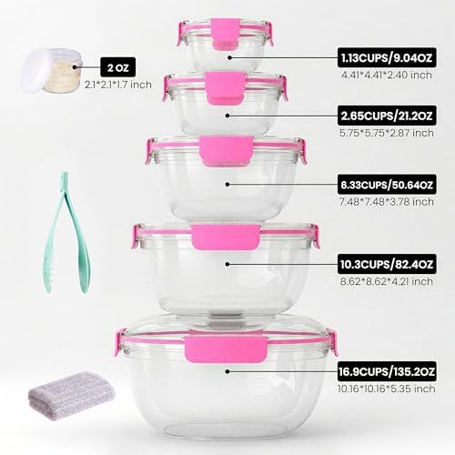 LISI Salad Bowls Set with Airtight Lids, BPA-Free, Leak-Proof Plastic