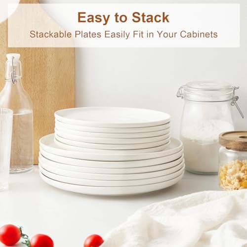 Jassceram 8.5 Inch Small Dinner Plates Set of 6, Round, White