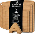 Bamboo Cutting Board Set of 3 with Storage Holder, Reversible Wood