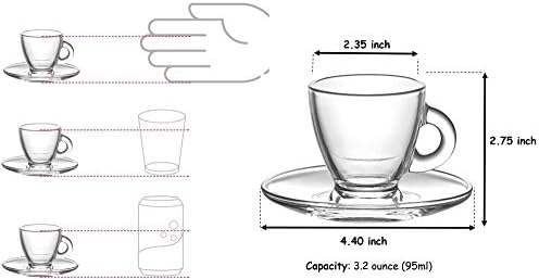 BOHEM'S Espresso Cups, 3.2 oz Small Demitasse Clear Glass Espresso