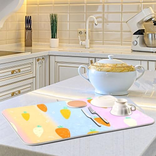 OTVEE Cute Carrot Art Dish Drying Mat for Kitchen Counter Absorbent
