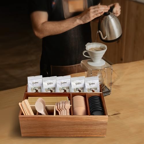 Acacia Wood Utensil Holder Paper Plate Organizer for Party