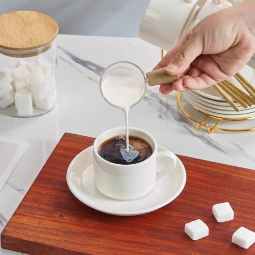 YOLIFE 4 OZ Porcelain Espresso Cups Set with Saucers and Foldable
