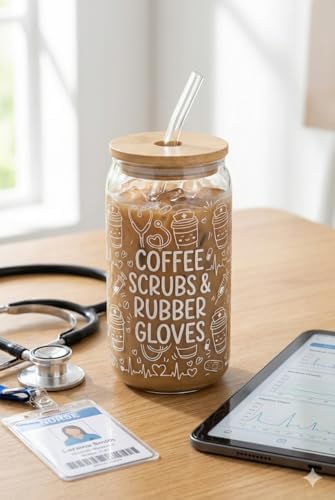 Funny Nurse Gifts for Women, 16oz Glass Tumbler with Bamboo Lid for RN