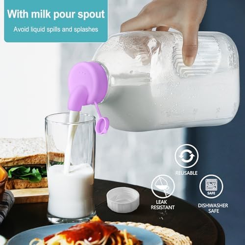 Ritayedet 64 Oz Glass Milk Jugs With Screw Lids, 3 Pack 2 Qt Glass