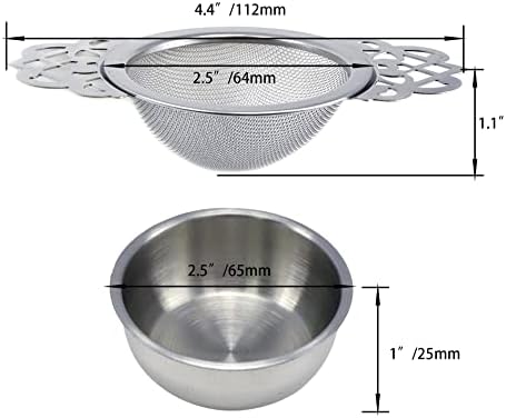 Silver Stainless Steel Tea Strainer with Drip Bowl Set with Handle