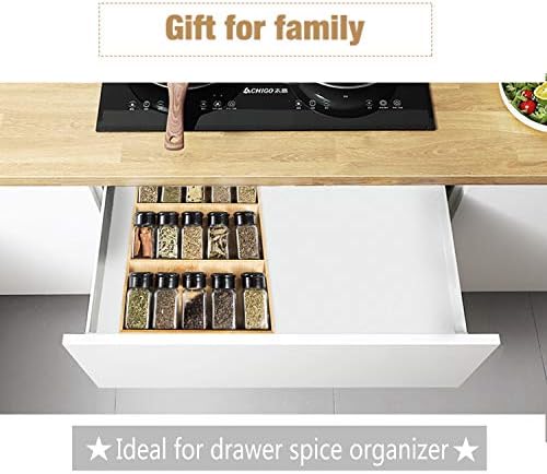 3-Tier Bamboo Drawer Spice Rack Wooden Kitchen Cabinet Spice Organizer