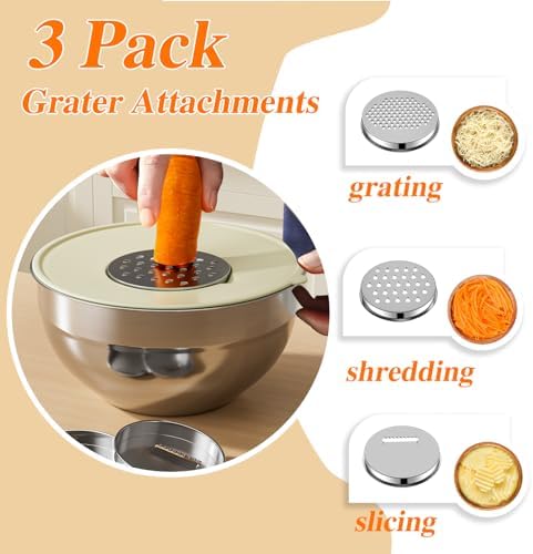 6 PCS Stainless Steel Mixing Bowls with 3 Grater Attachments, Kitchen