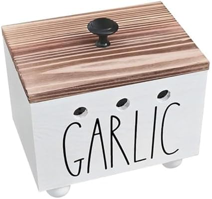 Wood Garlic Keeper Storage Box with Ventilation Holes 6.3x4.5x5.5 inch