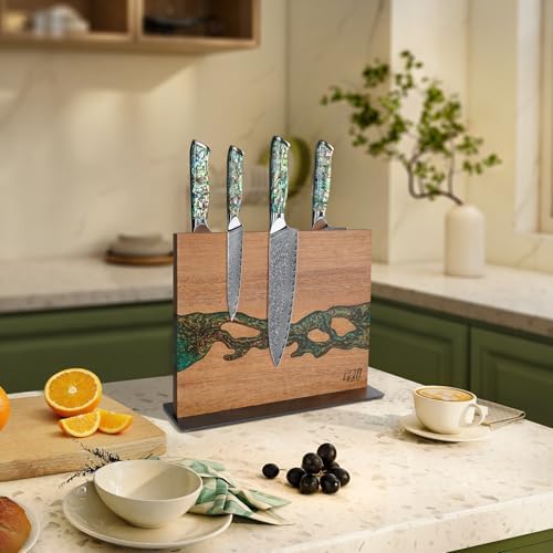 FINDKING Magnetic Knife Block, Acacia Wood, 12 × 10 Inches