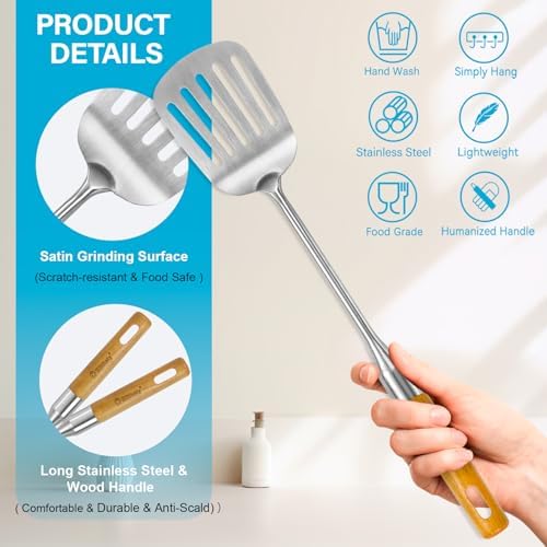 7-Piece Stainless Steel Utensil Set with Wooden Handle