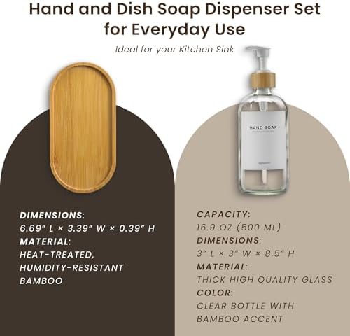 Maisonovo Dish Soap Dispenser Set, Clear with White Bamboo Pumps