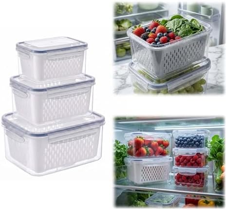 Fruit Storage Containers for Fridge with Removable Colander, Airtight
