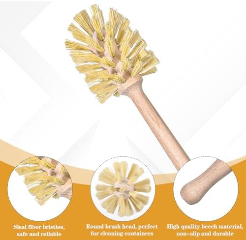 6-Pack Natural Wood Dish Brush Set with Long Beechwood Handle & Sisal