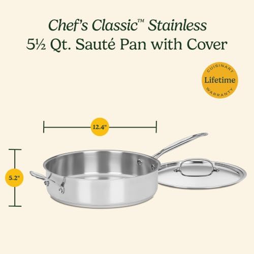 Cuisinart 5.5 Quart Sauté Pan w/ Cover, Stainless Steel Pan with Lid