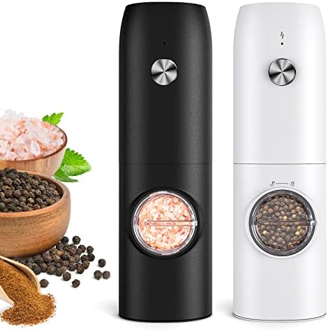 Electric Salt and Pepper Grinder Set, Rechargeable, Blackwhite