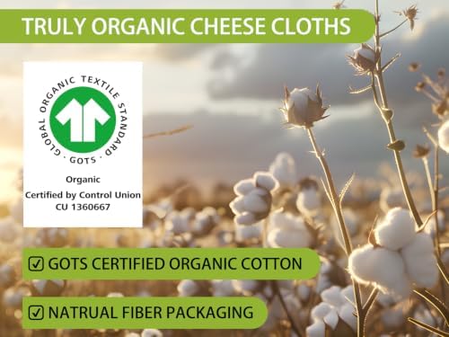 Organic Cheese Cloths, GOTS Certified,6Pack,20x20Inch Reusable Cheese