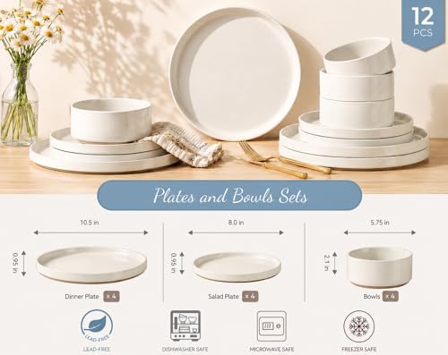 AmorArc Stoneware Dinnerware Sets for 4,12 Pcs Plates and Bowls Set