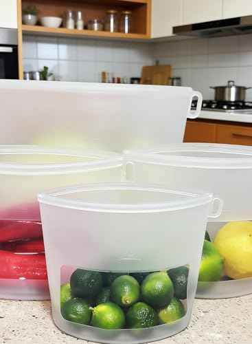 Reusable Silicone Food Storage Bags (Set of 4), Dishwasher Oven