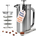 Non-Toxic Stainless Steel French Press, No Plastic or Heavy Metals
