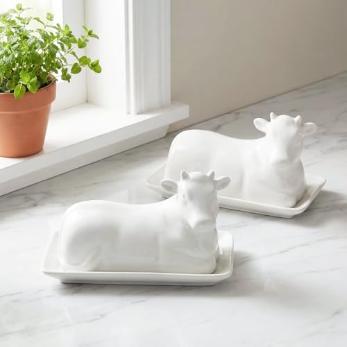 Porcelain Butter Dish with Lid, Butter Holder, Cow Figurine Shape