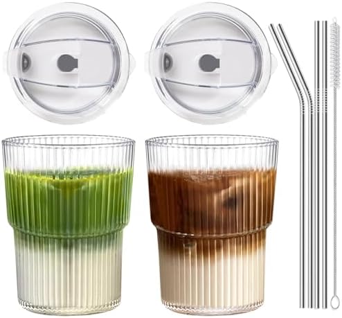 Iced Coffee Cups with Lids and Straws Set of 2, 16 Oz Unbreakable