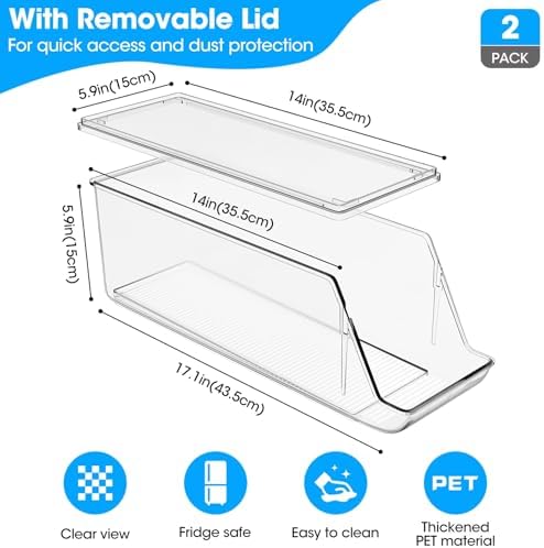 4 Pack Soda Can Organizer, Clear Refrigerator Organizer with Lids