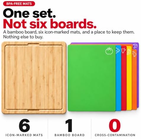 Bamboo Cutting Board Set with 6 Mats, Wood Cutting Boards for Kitchen