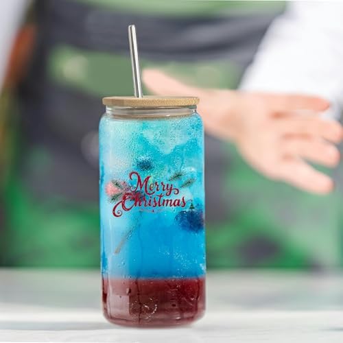 YOUKE OLA 20 Pack Glass Cups with Bamboo Lids and Metal Straw Can