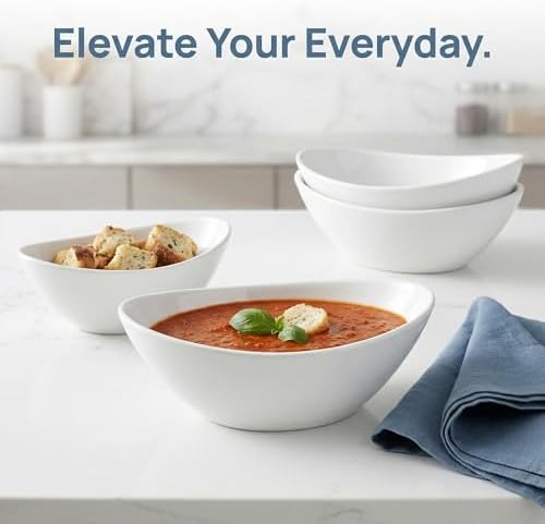 Lawei 4 Pack 9" Porcelain Serving Bowls, 36 Oz Oval Ceramic Mixing Bowls, Large Serving Dishes for Salads, Spaghetti, Dessert, Veggie, Potatoes and Fruits, Side Dishes, Microwave & Dishwasher Safe