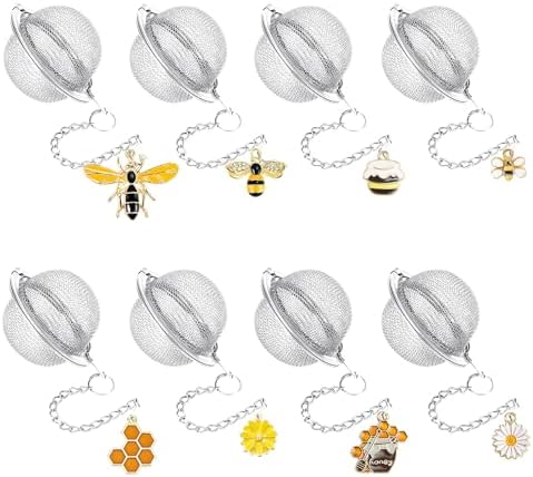 8Pcs Tea Ball,2.1 Inch Teas Strainer with Honey Bee Set Pendant